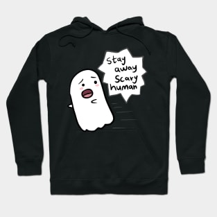 Ghost illustration say away scary human Hoodie